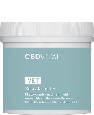Die Frontseite einer Dose CBD Vital VET Relax Komplex für Tiere