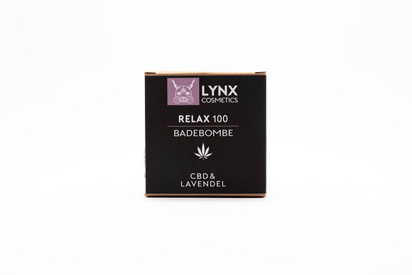 Die Vorderseite einer LYNX CBD Badebomben Verpackung Duftrichtung Lavendel